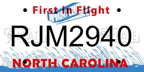 RJM2940 North Carolina License Plate