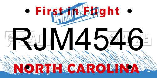 RJM4546 North Carolina License Plate