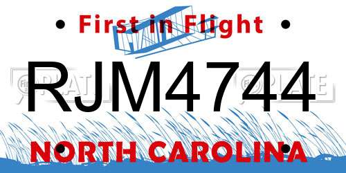 RJM4744 North Carolina License Plate