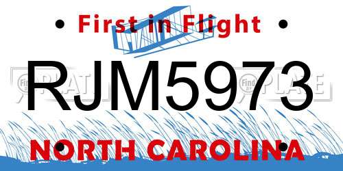 RJM5973 North Carolina License Plate