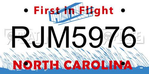 RJM5976 North Carolina License Plate