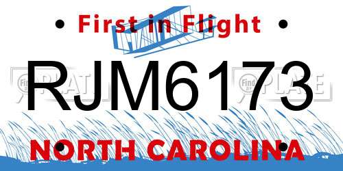 RJM6173 North Carolina License Plate
