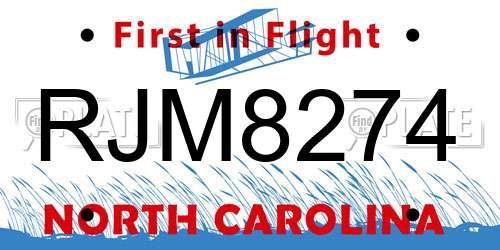 RJM8274 North Carolina License Plate