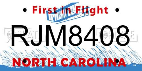 RJM8408 North Carolina License Plate