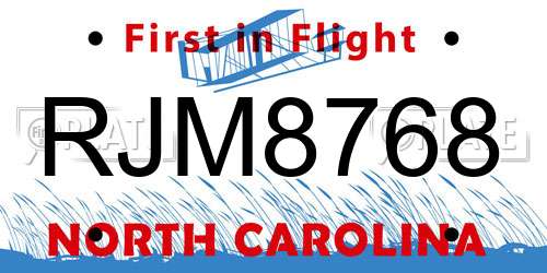 RJM8768 North Carolina License Plate