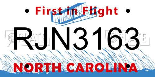 RJN3163 North Carolina License Plate