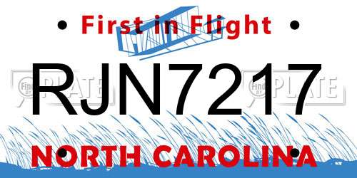 RJN7217 North Carolina License Plate