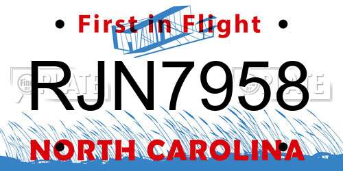 RJN7958 North Carolina License Plate