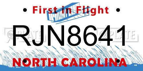 RJN8641 North Carolina License Plate