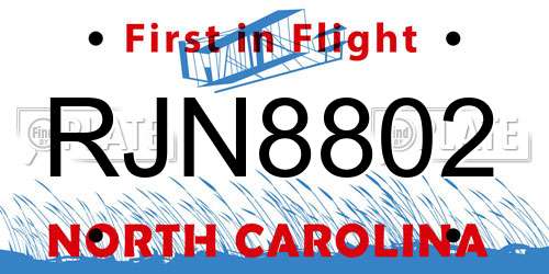 RJN8802 North Carolina License Plate