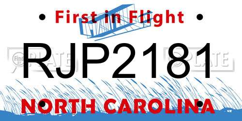 RJP2181 North Carolina License Plate