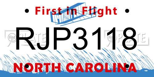 RJP3118 North Carolina License Plate