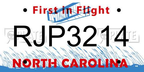 RJP3214 North Carolina License Plate
