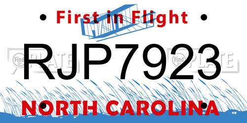 RJP7923 North Carolina License Plate