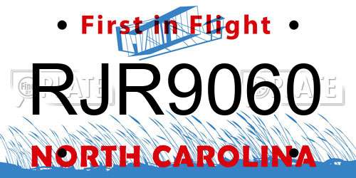 RJR9060 North Carolina License Plate