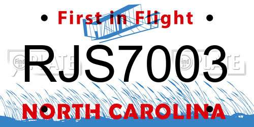 RJS7003 North Carolina License Plate
