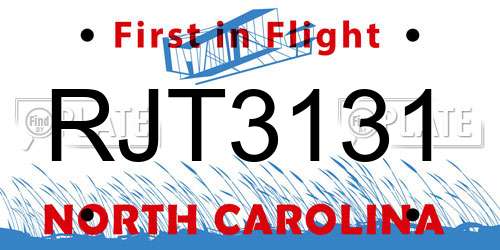 RJT3131 North Carolina License Plate