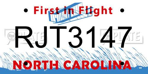 RJT3147 North Carolina License Plate