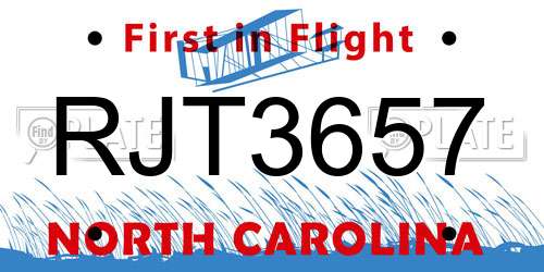 RJT3657 North Carolina License Plate