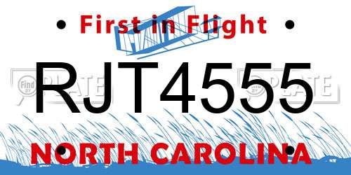 RJT4555 North Carolina License Plate