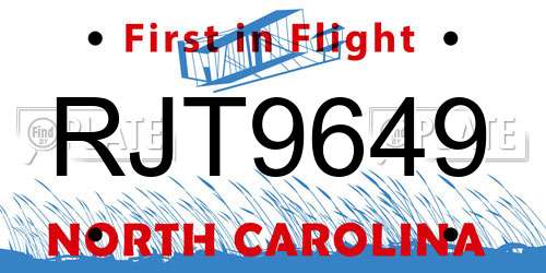 RJT9649 North Carolina License Plate