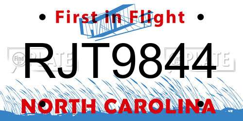 RJT9844 North Carolina License Plate