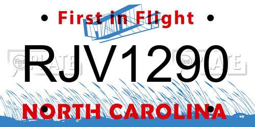 RJV1290 North Carolina License Plate