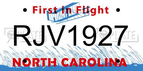 RJV1927 North Carolina License Plate