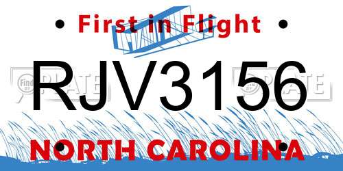 RJV3156 North Carolina License Plate