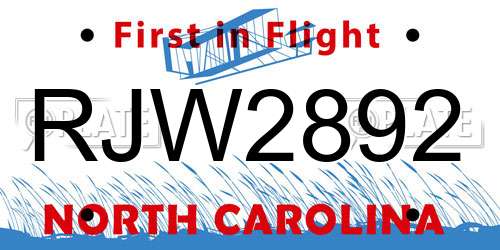 RJW2892 North Carolina License Plate