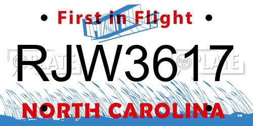 RJW3617 North Carolina License Plate