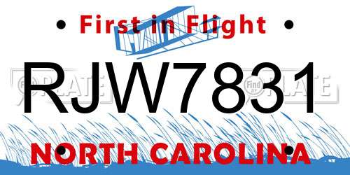 RJW7831 North Carolina License Plate