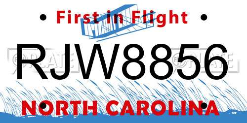 RJW8856 North Carolina License Plate