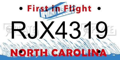 RJX4319 North Carolina License Plate