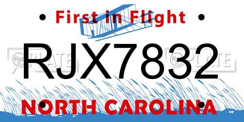 RJX7832 North Carolina License Plate