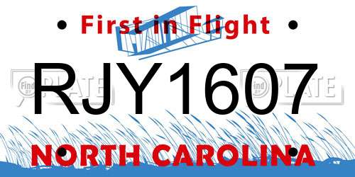 RJY1607 North Carolina License Plate