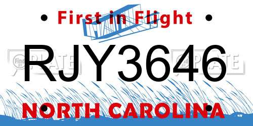 RJY3646 North Carolina License Plate