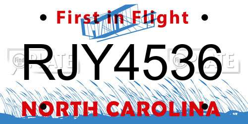 RJY4536 North Carolina License Plate