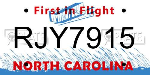 RJY7915 North Carolina License Plate