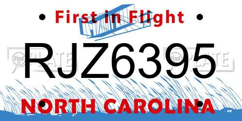 RJZ6395 North Carolina License Plate