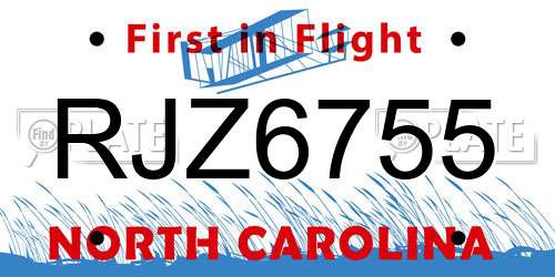 RJZ6755 North Carolina License Plate