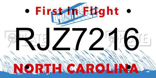 RJZ7216 North Carolina License Plate