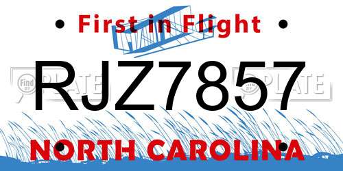 RJZ7857 North Carolina License Plate