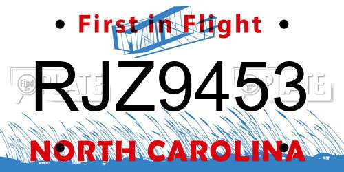 RJZ9453 North Carolina License Plate