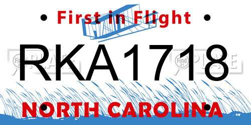 RKA1718 North Carolina License Plate