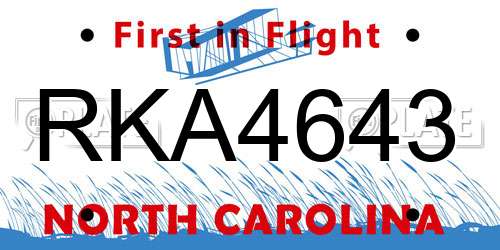 RKA4643 North Carolina License Plate