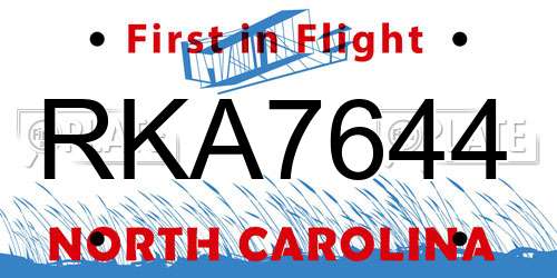 RKA7644 North Carolina License Plate