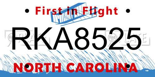 RKA8525 North Carolina License Plate