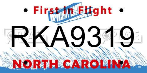 RKA9319 North Carolina License Plate
