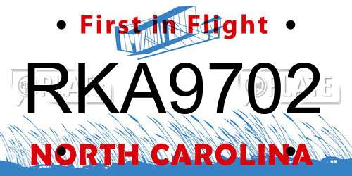 RKA9702 North Carolina License Plate